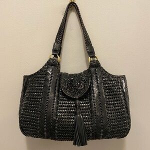 Authentic ANYA HINDMARCH black woven leather large handbag Stunning!